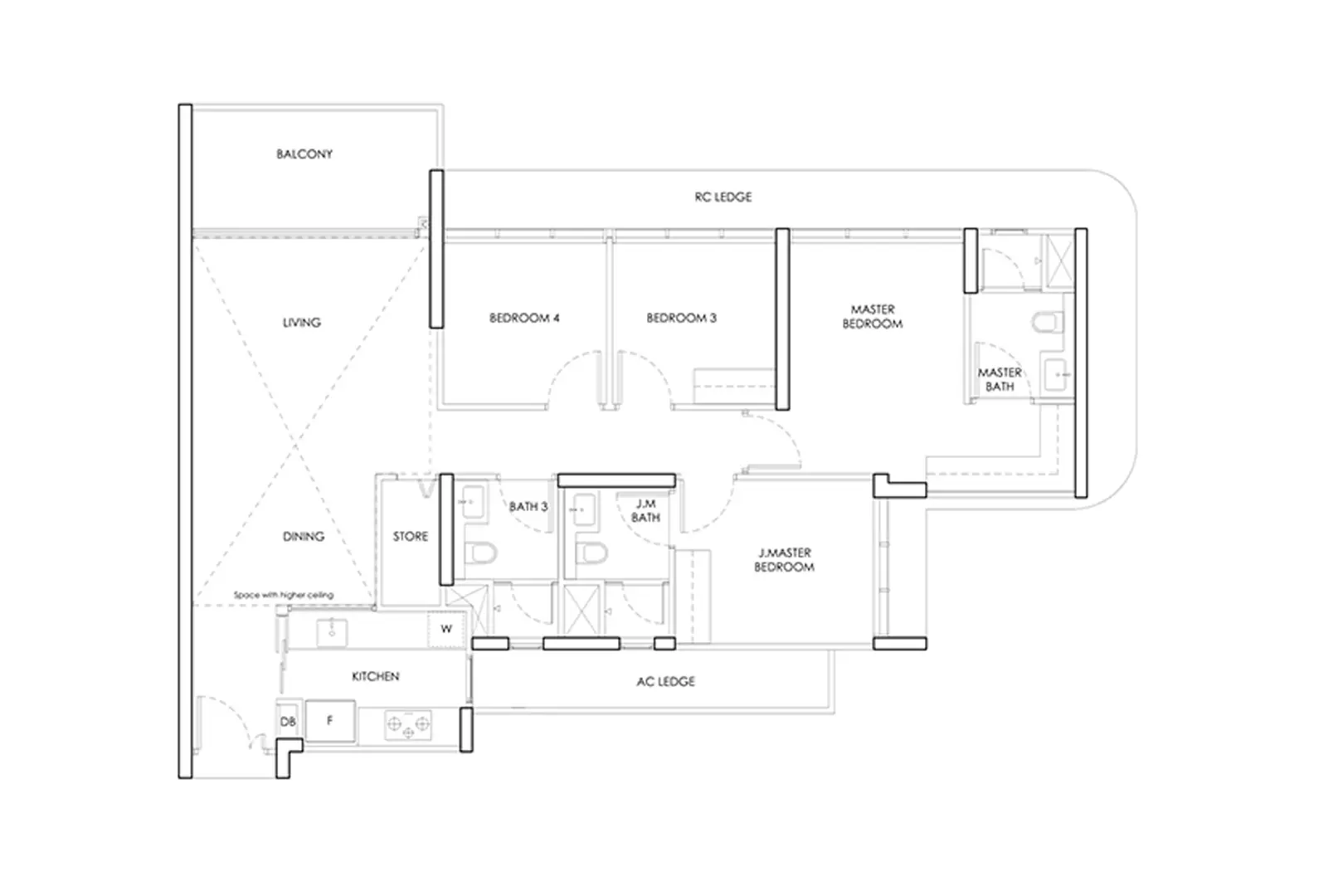 Hougang Central Residences floor plan D — 4-Bedroom