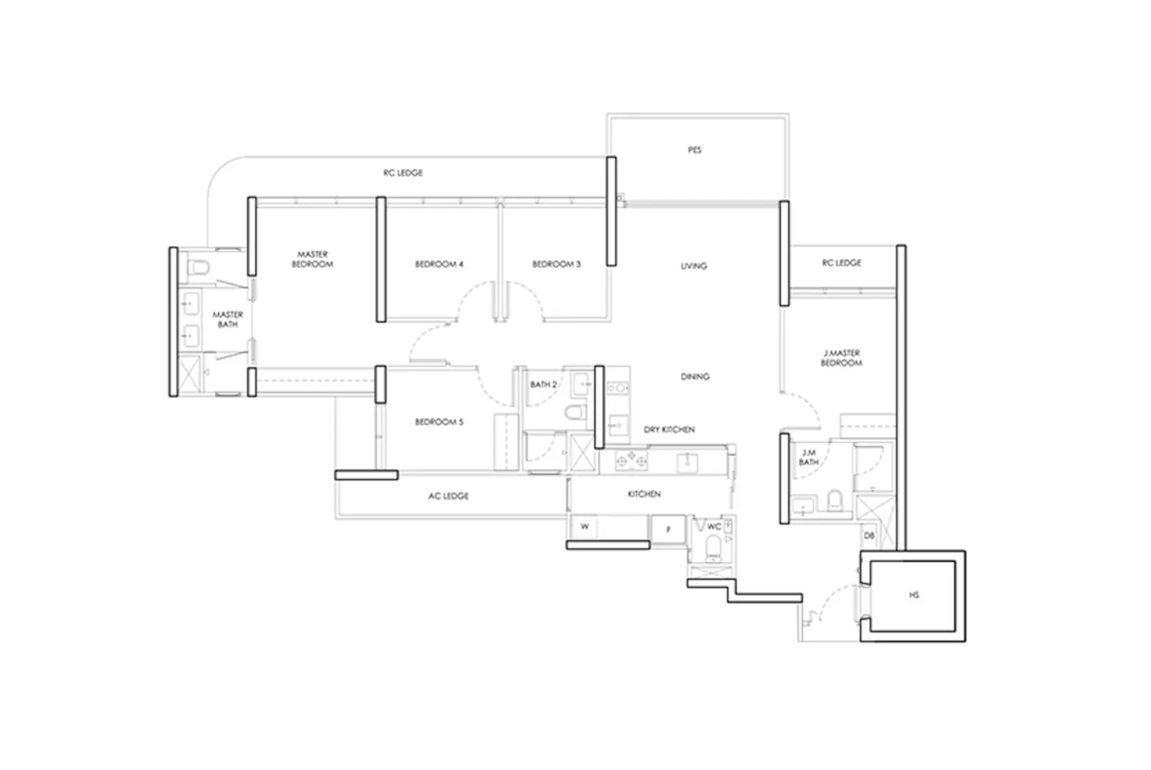 Hougang Central Residences floor plan E — 5-Bedroom