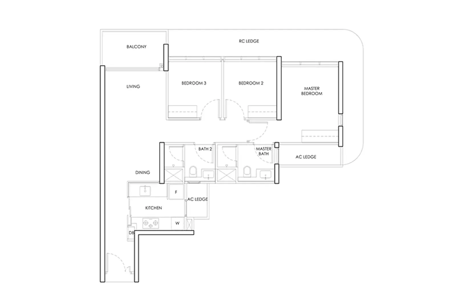 Hougang Central Residences floor plan C — 3-Bedroom