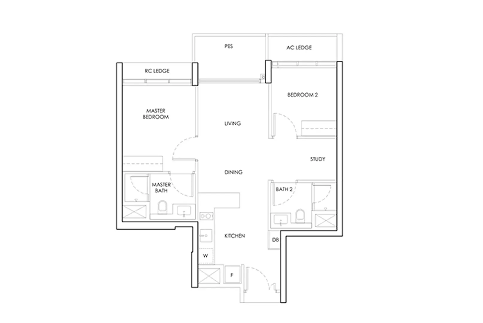 Hougang Central Residences floor plan B — 2-Bedroom