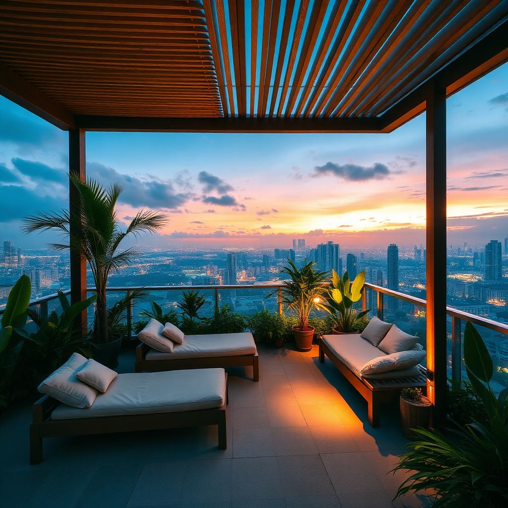 Garden pavilion at dusk